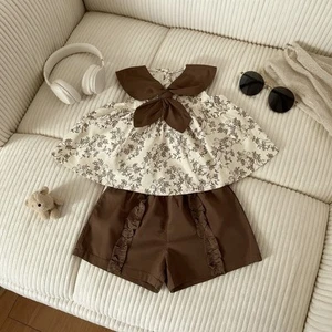 Girls 2-Piece Summer Set | Floral Bow Top & Ruffle Shorts | Comfy & Cute - Picture 1 of 9