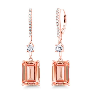 Nano morganita e branco folheado a ouro rosa 18K prata corte esmeralda pêssego - Imagem 1 de 4