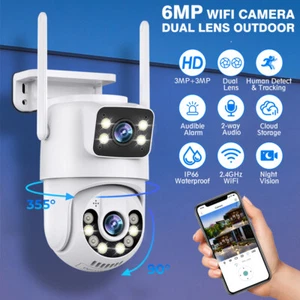 6MP Dual Lens WiFi Security Camera Pan Tilt 4K Night Vision Home CCTV Camera UK - Picture 1 of 15