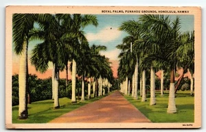 Postal de lino Royal Palms Punahou Grounds Honolulu Hawaii HI UNP - Imagen 1 de 2