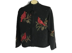 Cárdigan Suéter Vintage Tiara Int Holiday Talla Lg Cardenales Lentejuelas Pompón Cremallera - Imagen 1 de 10