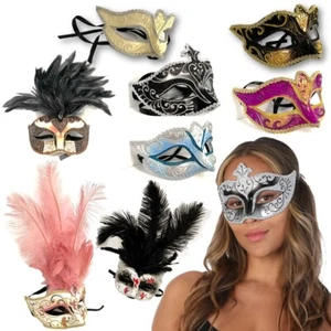 Glitter Feather Eye Masquerade Masks Lot Fancy Dress Costume Party Date 1920s - Picture 1 of 27