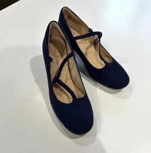 Clarks Women's Orabella Fern T Bar Block Heel Navy Suede 4.5 D EU 37.5 - Picture 1 of 11