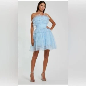 NWT Mac Duggal 20529 Feathered Strapless Tulle Fit & Flare Dress 6 - Picture 1 of 11