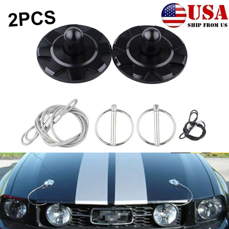 1 par de pasadores de capó de carreras universales negros motor de automóvil CNC kit de apariencia de bloqueo Foto 1 de 4