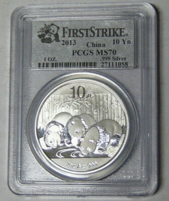 PCGS MS70 2013 China Panda 10 Yuan 1 oz .999 Fine Silver First Strike (m.rm) - Image 1 of 3