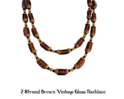Colar de miçangas de várias faixas - Colar de contas de vidro artístico - Colar de contas de vidro marrom - Imagem 1 de 4