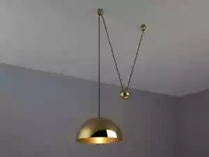 Mid Century Italian Brass Pendant Shade Flush Mount Chandelier Fixture Light - Picture 1 of 10