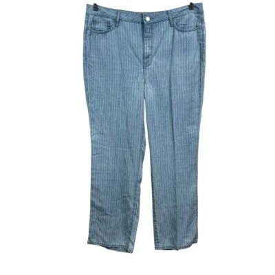 NYDJ Womens Pants Pinstripe Relaxed Straight Lift Tuck Light Blue Size 12 - Image 1 of 4