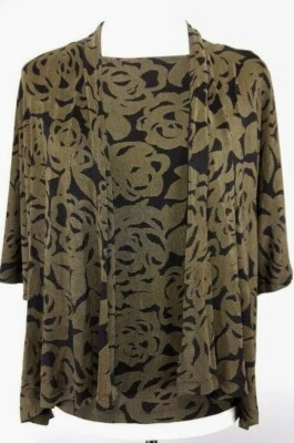 Coldwater Creek 2 peças tanque aberto e jaqueta tamanho S slinky top verde preto viagem  - Imagem 1 de 4