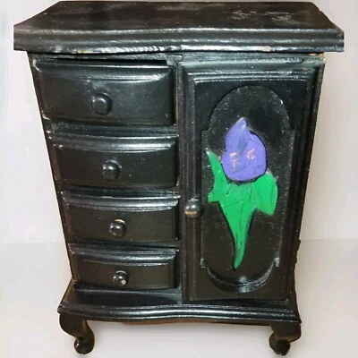 Armario boticario francés vintage de madera maciza 4 cajones 9" de alto Foto 1 de 4