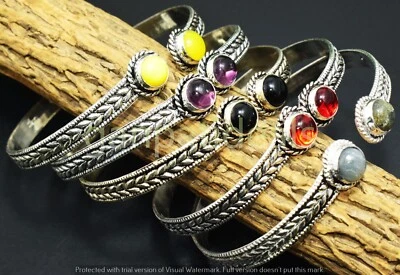 Yellow Onyx Mix Gemstone Cuff Bangles Wholsaale Lot 925 Sterling Silver Plated - Image 1 of 4