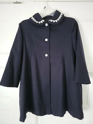 Vintage "1 Love" Girls Size 5 Navy Blue Winter Wool Coat White Trim  - Image 1 of 4