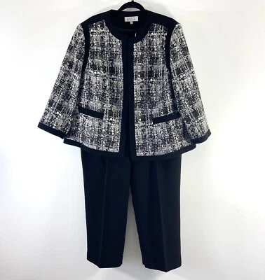 Kasper 2 piezas Pantalones Traje Mujer’s 18W Negro Blazer Sarga Abierta Brillo Mangas Largas Foto 1 de 4