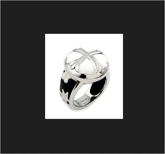 ALAN K DESIGNO 纯银戒指 4 心形黑色白色全新抽象艺术 8 码 — 第 1/1 张图片