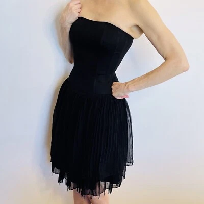 Patricia Field Size S 6 (US 4) Black Strapless Tassled Party Dress SATC Designer - image 1 of 4