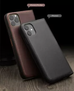 Book Design Genuine Leather Flip Wallet Case Cover f iPhone 13 14 15 16 Pro Max - Picture 1 of 14