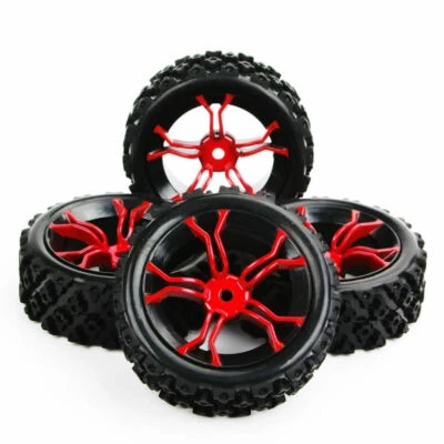 4Pcs RC Rally Tires&Red Wheel Rims 12mm Hex for HSP HPI 1/10 off road Racing car - Image 1 of 4