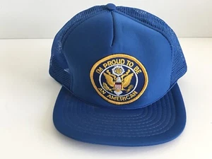Vtg 80's Proud To Be American Eagle Flag Blue Snapback Mesh Foam Trucker Hat Cap - Picture 1 of 6