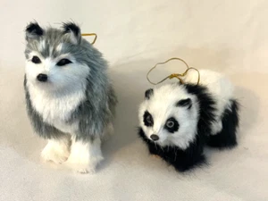 Lobo Panda Imitación Piel Set de 2 Colgantes Adorno Decoración Animales Realistas Navidad - Imagen 1 de 9
