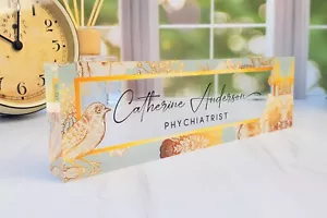 Placa de identificación de acrílico transparente personalizada para escritorio flor decoración de pájaros CAB17FW - Imagen 1 de 9