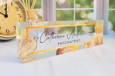 Placa de identificación de acrílico transparente personalizada para decoración de pájaros flores de escritorio CAB17FW Foto 1 de 4