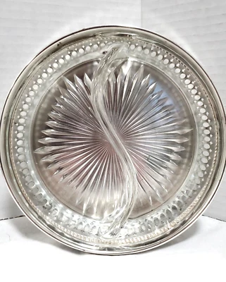 Vintage Serving Dish Glass & Silver Plate Divided relish/nut/candy Baldwin - Image 1 of 4