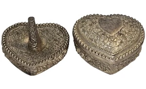 Silver Ring Holder and Heart Shape Vintage Jewelry Trinket Box - Godinger ? - Picture 1 of 11