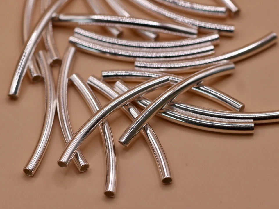 Sterling Silver Curved Tube & S Shape Beads 925 Noodle Spacer Jewellery Making - Image 1 of 4