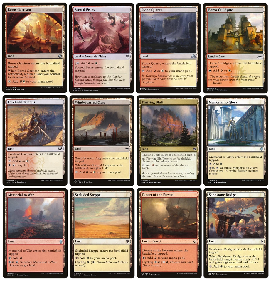 MTG - 12 x Different Red & White Boros Lands for COMMANDER deck building - LP - Image 1 of 1