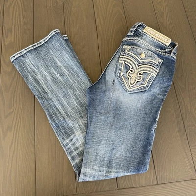 Jeans feminino Rock Revival 26x30 cintura média bootcut azul enfeitado jeans stretch - Imagem 1 de 4