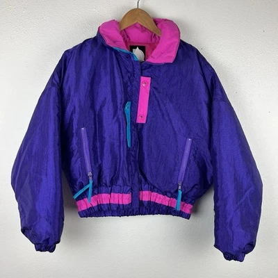 VTG 80s 90s Alpine Design Goose Down Ski Jacket Women's 10 Pink Purple Colorful - Image 1 of 4