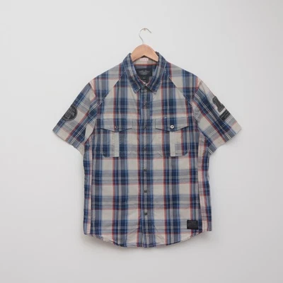 Camisa Harley Davidson a Cuadros Manga Corta Frontal a Presión Bordada Escritura Para Hombres talla L Foto 1 de 4