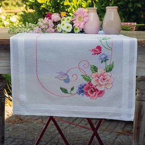Vervaco table runner cross stitch kit "Flowers and butterflies", stamped, DIY - Picture 1 of 7