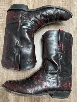 Lucchese USA Handmade Full Quill Ostrich Cowboy Boots Size 9.5 D  Burgundy - Image 1 of 4
