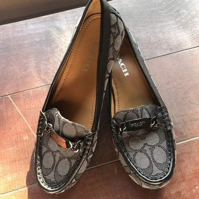 Mocasines planos de cuero jacquard negros talla 6B COACH Signature Foto 1 de 4