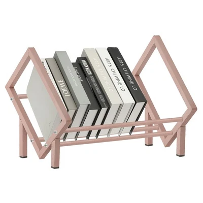 Estantería de escritorio de acero inoxidable de 19,7", estantería de mesa, oro rosa Foto 1 de 4