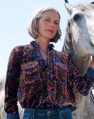 NUEVO Catálogo Sundance Gretel Suave Floral Terciopelo Manga Larga Camisa Volantes Bolsillo L Foto 1 de 4