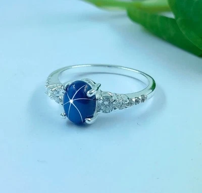 Splendido anello di fidanzamento in argento sterling 925 con zaffiro stella... - Immagine 1 di 4