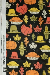 Fall Harvest Turkeys Pumpkins Cotton Fabric 11" x 47" Remnant JOANN Exclusive - Picture 1 of 4