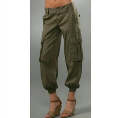 Alice + Olivia Pants Women Army Green Linen Blend Cargo Pants - Image 1 of 4