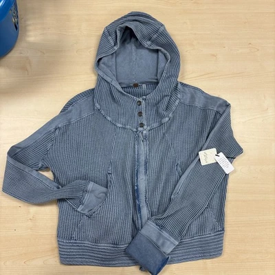 Sudadera con Capucha Free People FP One Tejido Waffle Cremallera Azul Claro/Gris Pequeña Nueva Con Etiquetas Foto 1 de 4