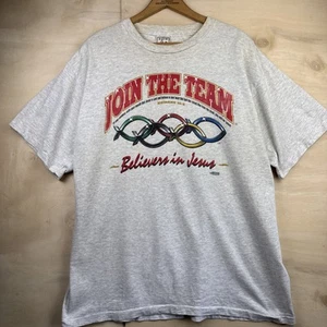 Vintage Join The Team Believers In Jesus Olympic Rings Single Stitch Shirt Sz XL - Picture 1 of 9