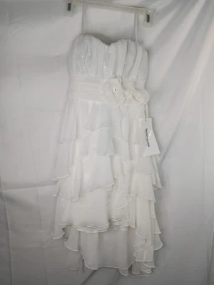 Vestido de novia David's marfil con volantes alto bajo lentejuelas sin tirantes para mujer 4 nuevo con etiquetas Foto 1 de 4
