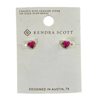 Kendra Scott Anna Heart Stud Earrings Pink 14k Gold Over Brass Genuine Stone - Image 1 of 4