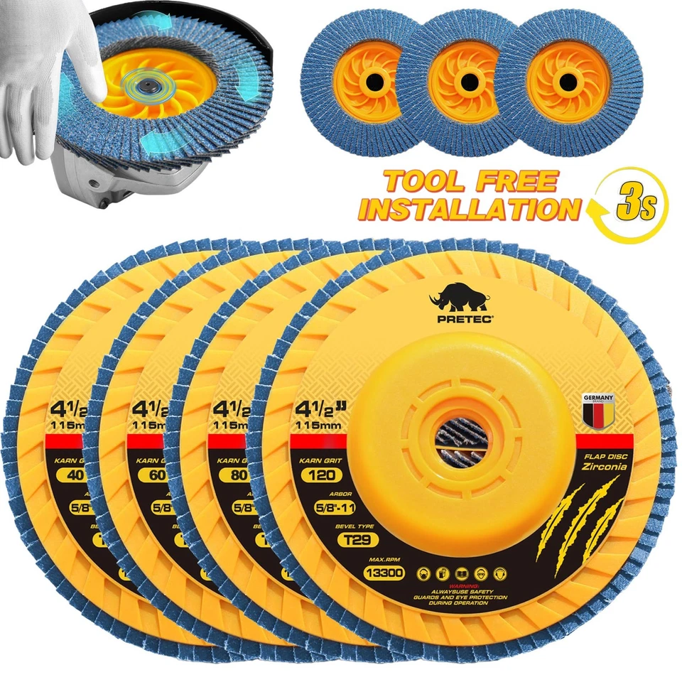 PRETEC 4-1/2″ Zirconia Flap Disc Angle Grinder Grinding Wheel 40/60/80/120 Grit Metal