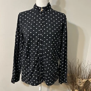 Liz Claiborne Negro Blanco Lunares Mujer Sudadera Informal Chaqueta Cremallera Completa Talla L - Imagen 1 de 9