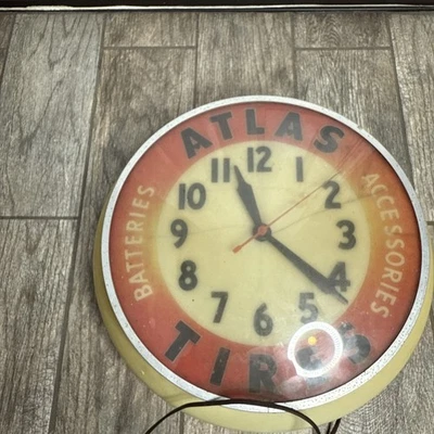 RARE Vintage 1950s Atlas Tires Batteries Accessories Dualite Advertising Clock - Image 1 of 4