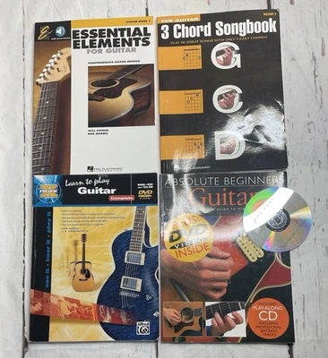 Paquete de 4 libros de instrucciones para aprender a tocar la guitarra con DVD y libro de canciones de 3 acordes - Imagen 1 de 4