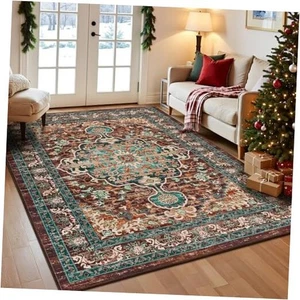  Christmas Boho Vintage Area Rug 5x7 Machine Washable Low Pile Ultra-Thin Soft  - Picture 1 of 7